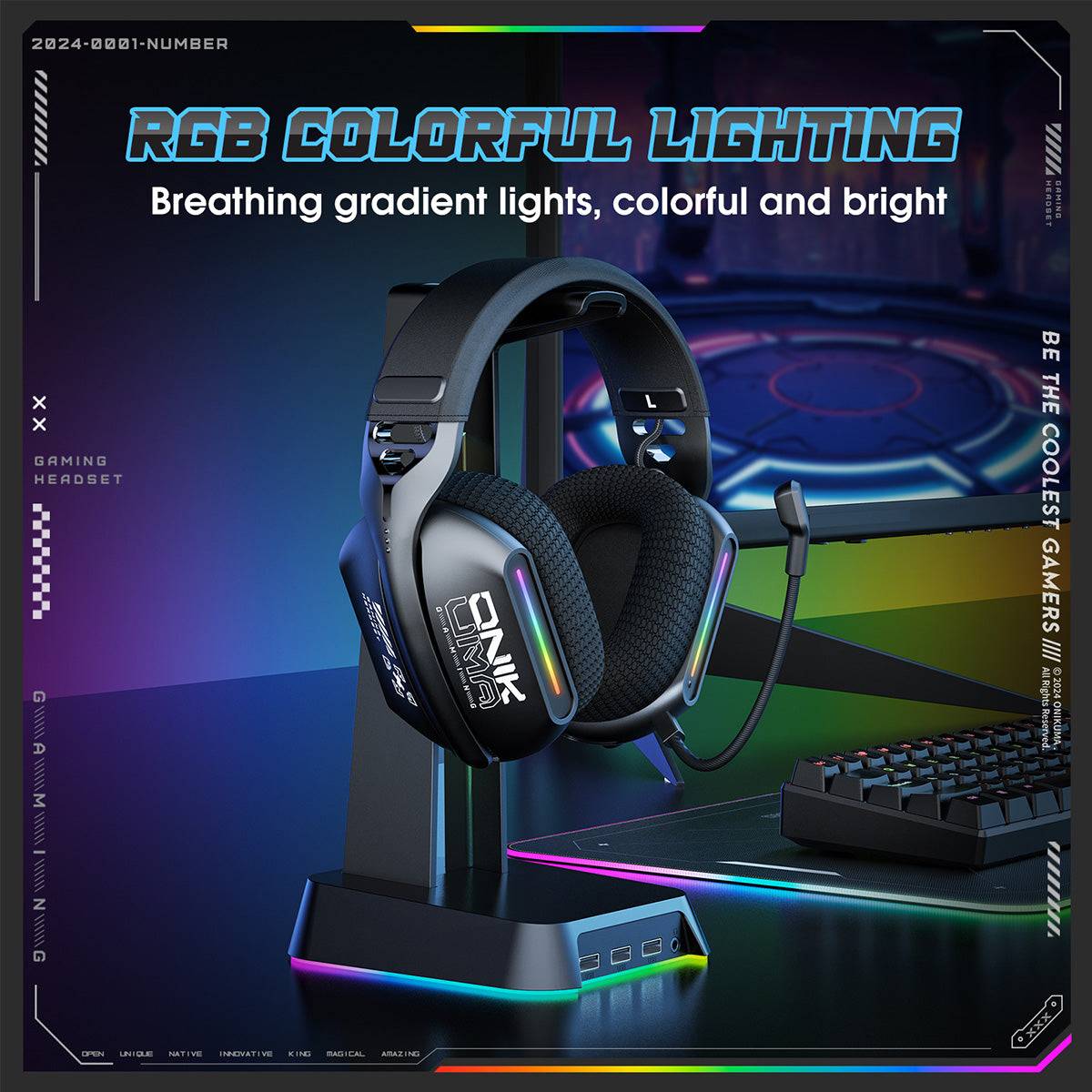 ONIKUMA GT808 Gaming Headset featuring vibrant RGB lighting and ergonomic design for a comfortable and immersive gaming experience.